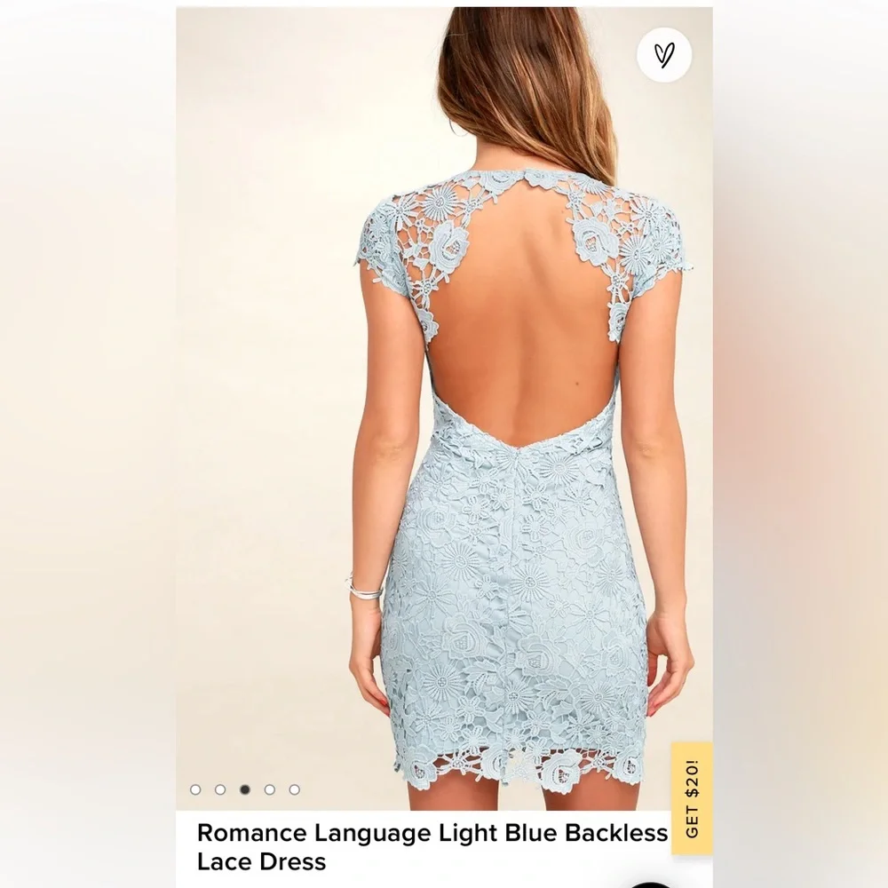𝅺LULUS Romance Language light blue Backless Lace Dress NWT - Picture 3 of 12